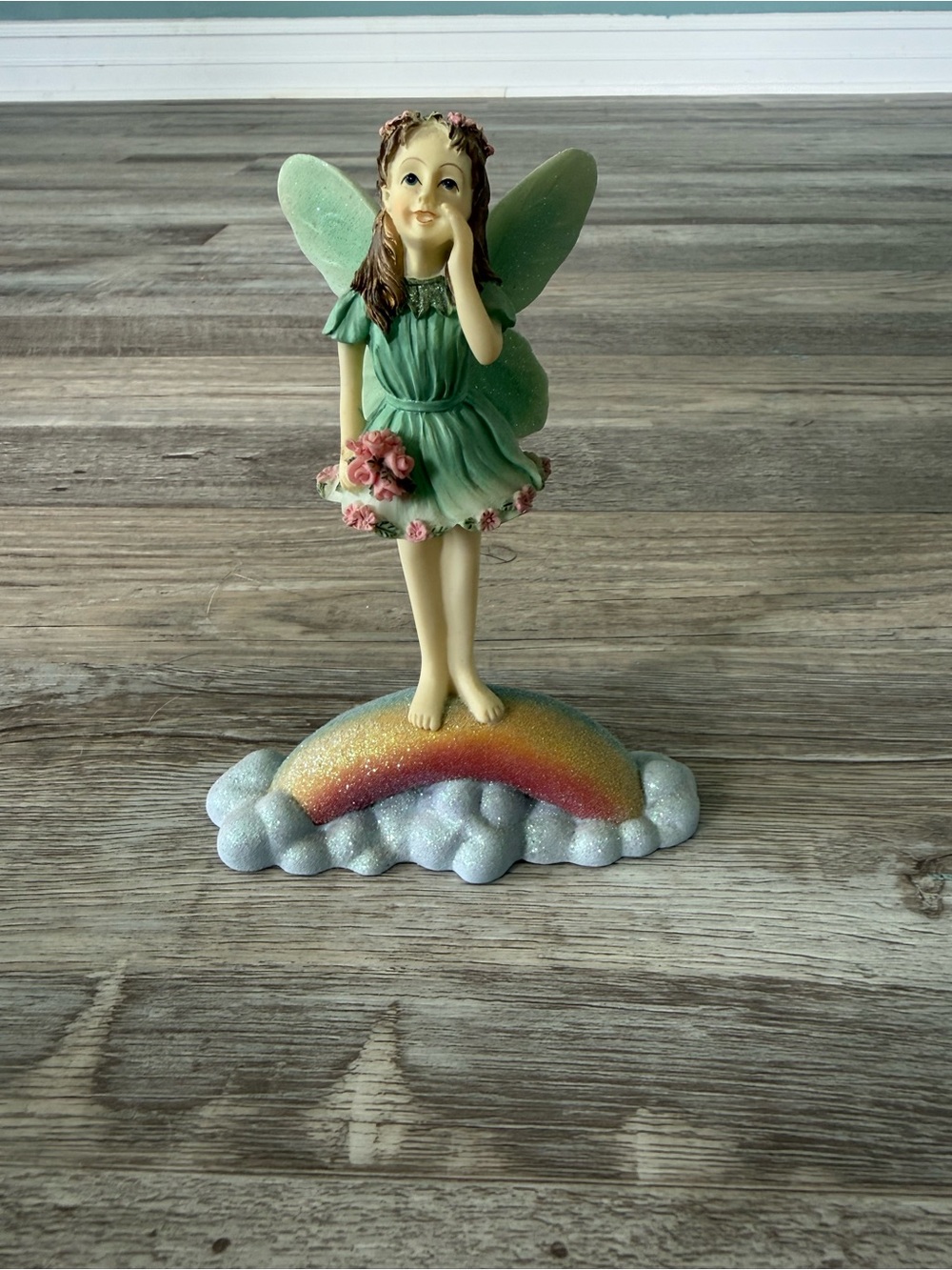 Green Fairy Figurine on Rainbow - Decorative Home Party Accent
